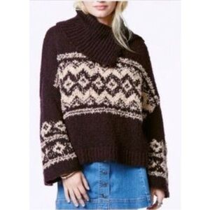 Free People Fair Isle Split Neck Wool Blend Women’s Sweater